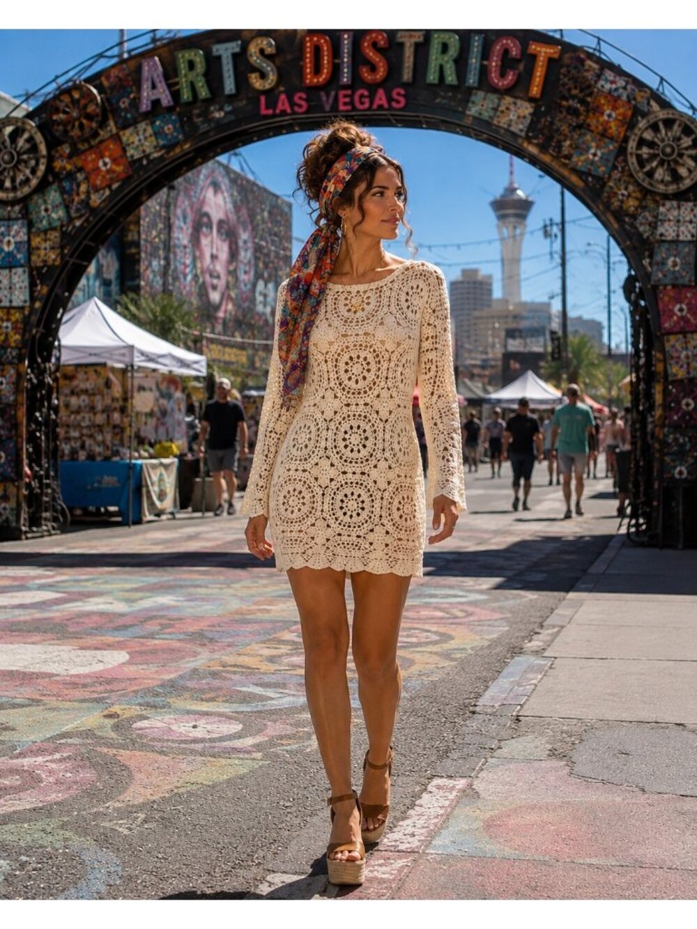 Vintage 90s Clio Crochet Tunic Mini Dress Top S M Ivory Ramie Cotton NWT